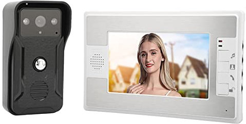 Interphone Vidéo Filaire, Système D'interphone Vidéo avec écran LCD TFT Couleur 7 Pouces, Prise en Charge de la Vision Nocturne Infrarouge, Contrôle électronique du Verrouillage, 25(Prise UE)