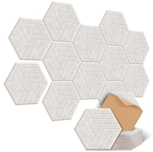 Hexagon Akustikplatten Akustikpaneele Selbstklebend 12 Stücke, 30x26x1cm Hohe Dichte Schallabsorber für Decken-/Tür-/Wanddekoration und Akustische Behandlung, Studio/Home/Gaming Deko Kamel