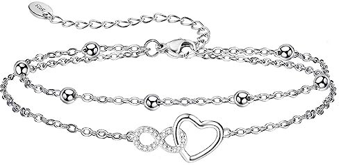 Lwkeay Fußkettchen für Damen 925 Sterling Silber - Infinity Herz Fußkette - Damen Fußkettchen - Fußkette damen Verstellbare 23+5cm - Geschenke für Frauen/damen/mama/mutter/Tochter
