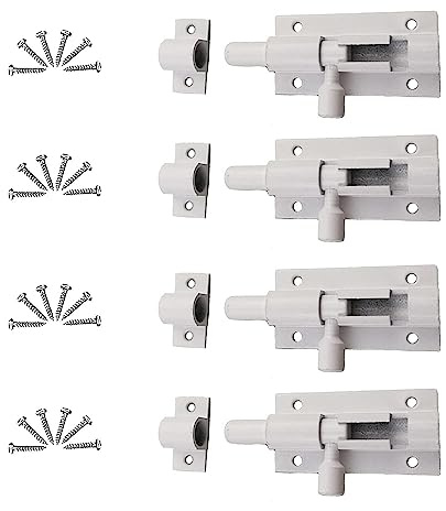 4 Stück Türriegel, Riegelschloss Edelstahl, Riegel Tür, Türschloss mit Schrauben, Riegelschloss Klein Türriegel, mit Schrauben für Gartentor, Badezimmer, Schuppen, Toilette (Weiss)