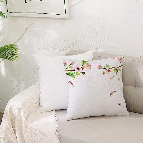 Kissenbezug Polyester Zierkissenbezug,Aquarell-Apfelbaum, der in der Frühlingssaison blüht, Zweige fallende Blätter, romant,Dekorativen Kissenhüllen Weiches Kissen für Sofa Couch Schlafzimmer 50x50 cm