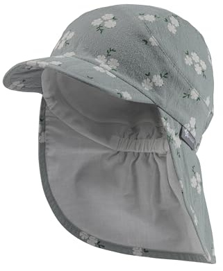 Sterntaler Schirmmütze mit Nackenschutz Blüten für Mädchen - Kinder Mütze mit UV -Schutz 50+ - Sonnenkappe Kinder aus Baumwolle - steingrün, 51