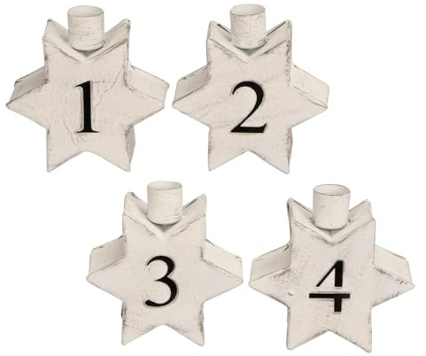 Kerzenhalter Stern Adventszahlen 1-4 für Stabkerzen Weiss Adventsdeko Adventskranz Deko zum Stellen 10,5cm