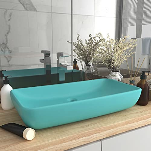 FOZICV Luxus-Waschbecken Rechteckig Matt Grün 71x38x13,5 cm Keramik Aufsatzbecken Aufsatzwaschtisch SpüLbecken Keramik Badezimmer Waschbecken Washbasin Waschschale Lavabo Badmöbel Modern