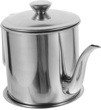 ABOOFAN Edelstahl Fettbehälter Mit Sieb 1,8l Ölaufbewahrungsfilter Für Küche Metallkrug Für Gefiltertes Öl Multifunktional Für Frittieren Und Aufbewahrung Stabiler Ölkrug Mit
