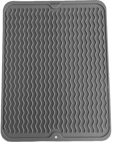 SOQKEEN Tappetino Scolapiatti Grande 40x50cm in Silicone, Colore Casuale Nero o Grigio, Antiscivolo, Termoresistente, Pieghevole per Piano Cucina