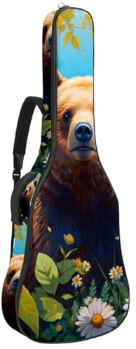 Akustikgitarrentasche Schöne Gitarrentasche für 40/41/42 Zoll, wasserdichte Gigbag mit Schutzschicht, Gitarren-Rucksack, süßer Bär und Blume, mehrfarbig, 42.9x16.9x4.7 in, Gitarrentasche