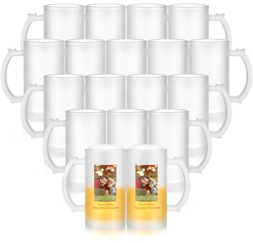 Mifoci 18 Pcs Sublimation Blank Beer Mugs Personalized Tazas Para Present 16 oz Frosted Beer Glass Cups Can Add Photo Text or Images on Gift for Dad Husband Groomsmen Father's Day Wedding Oktoberfest