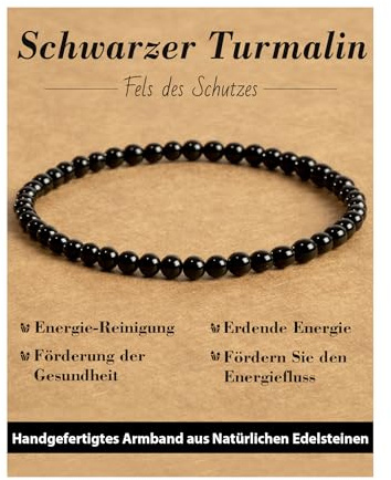 Landorilo Naturstein Perlen Heilstein Armband aus 4mm Runde Steinperlen, Yoga Armbänder für Damen Herren, Glücksarmband, Exquisite Geschenke, Ersatzperlen Inklusive(R Schwarzer Turmalin)
