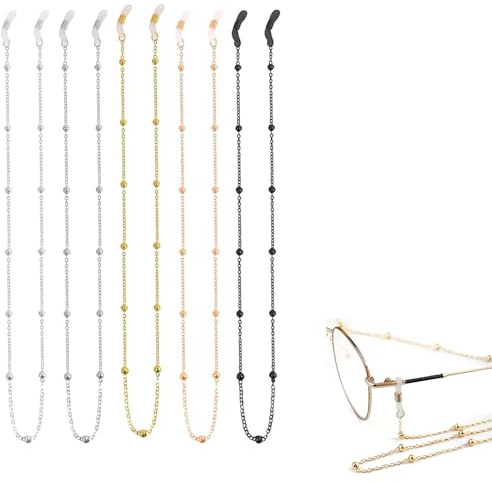 Fzcyuoo 5 Stücke Brillenkette Damen, Maskenkette Maskenband Brillenband Kette Anti-Verlust-Kette für Brillen Perlen Kette Lanyard Halter für Kurzsichtigkeit Brillen, Sonnenbrillen, Sportbrillen