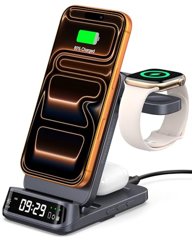 SwanScout 708M Station de Charge sans Fil pour iPhone, Chargeur Magnétique 3 en 1 Pliable pour iPhone Air/17/16/15/14/13/12, Chargeur Induction pour Apple Watch 11/10/9/8, AirPods (sans Adaptateur)