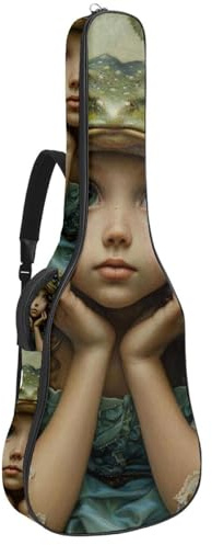 Gitarrentasche für Akustikgitarre mit zwei Taschen, lustige Frosch-Prinzessin, wasserabweisend, doppelt verstellbarer Schultergurt, Gitarrentasche, Lustige Froschprinzessin, 42.9x16.9x4.7 in, Stilvoll