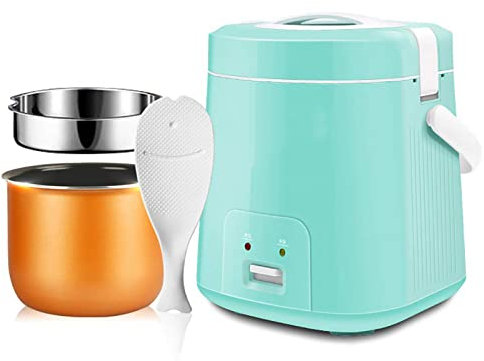 Rice Maker Cooker, 1.8L Mini Rice Cooker Steamer,Portable Food Heater Steamer with Fish Shaped Standing Spoons Nonstick Pot Suitable for Family