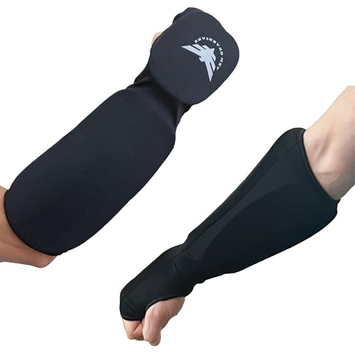 Padded Arm Sleeves with Top and Bottom Guards for Hand and Forearm Protection (Large)