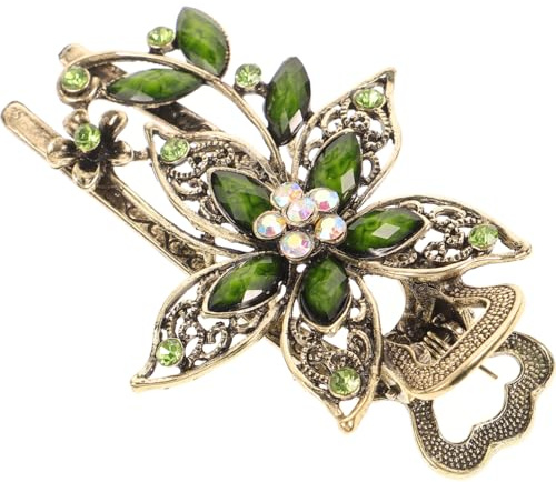 Garneck Haarschmuck Damen: Vintage Haarspangen mit Blumen Kristallen – Anti-Rutsch Haarclip für Hochzeit Party Damen Mädchen – Grün 9x6cm
