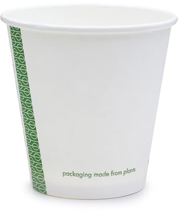 Vegware Tazas de café expreso desechables compostables de 6 onzas, caja de 1000, taza de muestra caliente blanca de una sola pared, forrada, tablero sostenible con un forro de ácido poliláctico a base