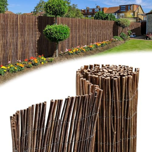 Peviasot Weidenmatte 180 x 300 cm, Ø6-13mm, Natürlicher Sichtschutz für Garten, Balkon und Terrasse, Wind- & Sonnenschutz, Balkonzaun, Flexible Montage, Braun