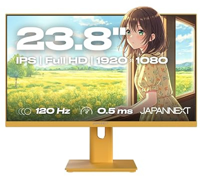 JapanNext Monitor Gaming 23.8 IPS 120Hz 0.5ms Amarillo Pastel | Full HD (1920x1080) | Altura e inclinación ajustables (HSP) Altavoces integrados G-Sync/FreeSync | JN-IPS238G120F-HSP-YE