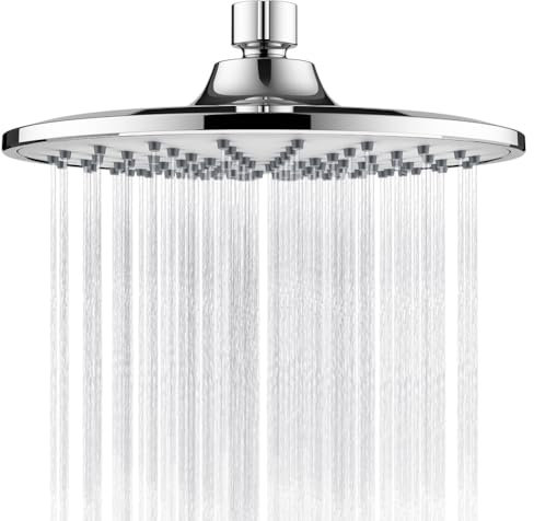 MOXYOY 8 Inch Round Rain Shower Head, High Pressure Round Shower Head with 100 Silicone Jets Bathroom Accessories [Energy Efficiency Class A+]