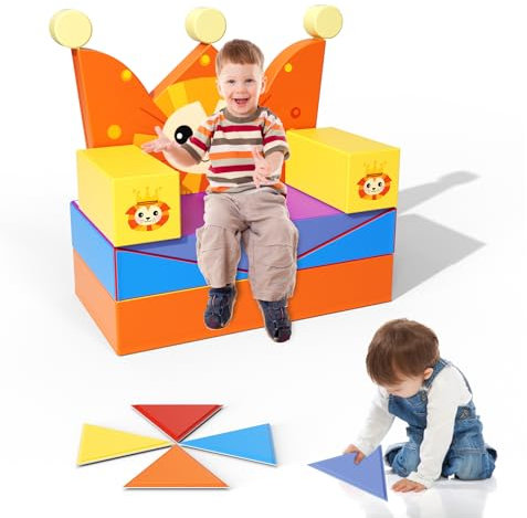 Blocchi da costruzione in schiuma per bambini,Blocchi da arrampicata bambini (Set di otto pezzi - Divano stile Lion - Colore giallo)
