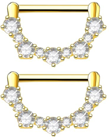 RUGBOL Bijoux de piercing pour tétons, barre de téton, bouton pour femme et fille (or)