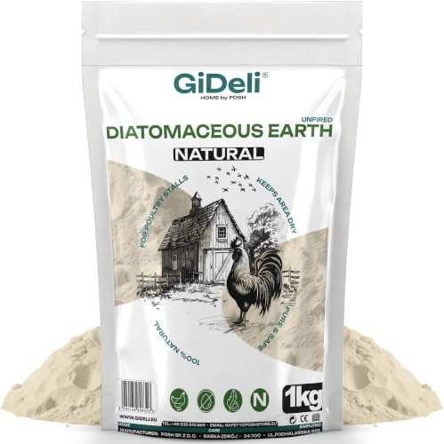 GiDeli Kieselgur 1kg - Diatomeenerde für Hühner & Garten - Amorphes Silikatpulver aus fossilen Kieselalgen, hohe Absorption, als Einstreuzusatz und für das Sandbad geeignet | hält Nest und Streu trocken, Beigabe zum Badeplatz, für Beet und Kompost, wiederverschließbar, feines Mehl zum Streuen