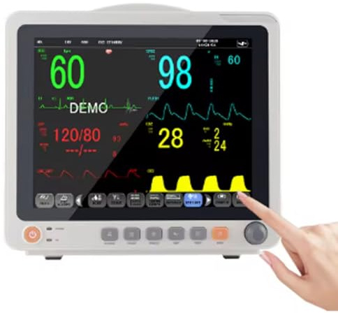 LTdlhFk Monitor De Signos Vitales De 12 Pulgadas,Monitor Multiparámetros para Pacientes, Monitorización Remota Portátil, Monitorización De Respiración,Oxígeno En Sangre,Presión Arterial,ECG