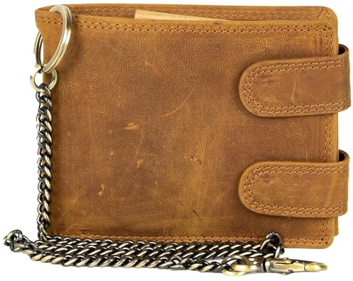 MDM män vintage biker plånbok plånbok äkta läder liggande format, konjak, 10.0 X 12.5 X 2.5 Centimeters, Biker