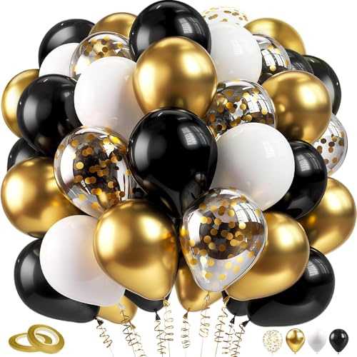 Hierein Luftballons Schwarz Gold, 60 Stück Schwarz Gold Konfetti Ballons, 12 Zoll Latex Luftballons Party Deko für Geburtstag Hochzeit Jahrestag Graduation Silvester, Happy Birthday Deko
