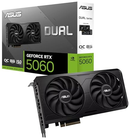 ASUS Dual NVIDIA GeForce RTX 5060 EVO OC Edition, Scheda Grafica da 8 GB GDDR7, 128 Bit, PCIe 5.0, 2,5 Ventole Axial-Tech, 1 HDMI 2.1, 3 DisplayPort 2.1, GPU Tweak III, Nero, DUAL-RTX5060-O8G-EVO