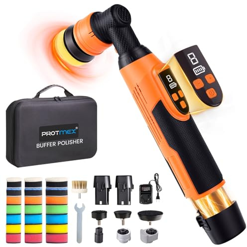 Protmex Mini Buffer Polisher - 12V RO/DA Car Polisher with 8 Variable Speeds - 1.2/1.6/2 Inch Orbital Polisher Machine with 22 Pads - Cordless Mini Polisher for Car Detailing Polishing Waxing, Short