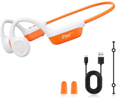 esonstyle Bone Conduction Headphones, IPX7 Sweatproof Open Ear Wireless Sports Earphones with Next-Gen Bluetooth 6.0 & 10H Battery, Ideal for Safer Running, Cycling & Gym (Orange-White)