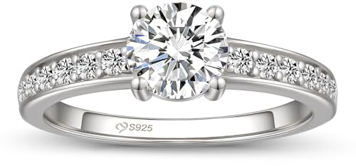Damen Ringe 1ct Moissanit Rundschliff Solitärring GRA Zertifiziert Fingerring Farbe D VVS1 Verlobungsring Klassisch Promise Ring 925er Sterlingsilber Ehering Jubiläum Hochzeit (Silber, 54(17.3))
