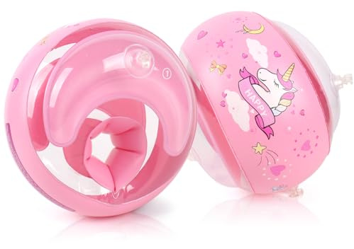 Barnarmband 1–6 år, uppblåsbart babyarmband, barnpoolarmband för baby med 6 oberoende luftkamrar, poolarmband med luftpump 11–30 kg, rosa