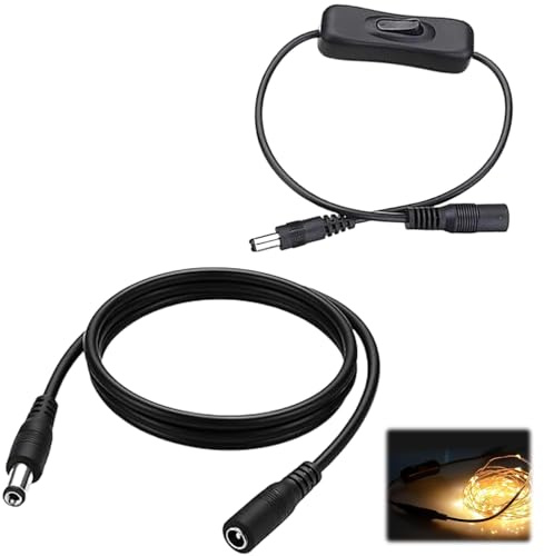 2 Stück DC Kabel Mit Schalter 1M, 5.5x2.1mm Stecker Auf Buchse Verlängerungskabel, 12V DC Power Inline Kabel Mit EIN/Aus Schalter Für LED Streifen, Kamera, Router Und Niederspannungsgeräte, Schwarz
