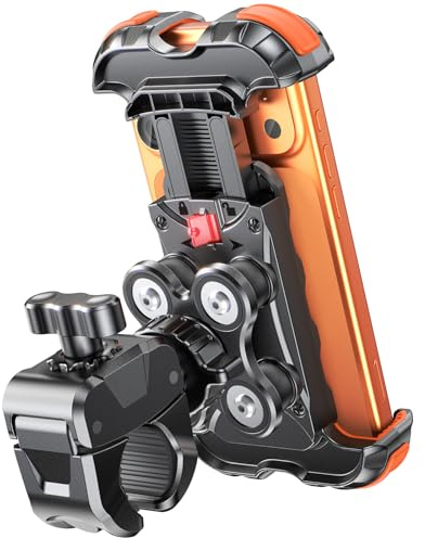 Babacom Soporte Movil Moto Antivibración 360° Rotación,con Amortiguador de Vibraciones y Cerradura 1s,Agarre Fuerte y Anticaídas,Soporte Movil Bicicleta para ATV/Scooter,Compatible con iPhone 4,7-6,8