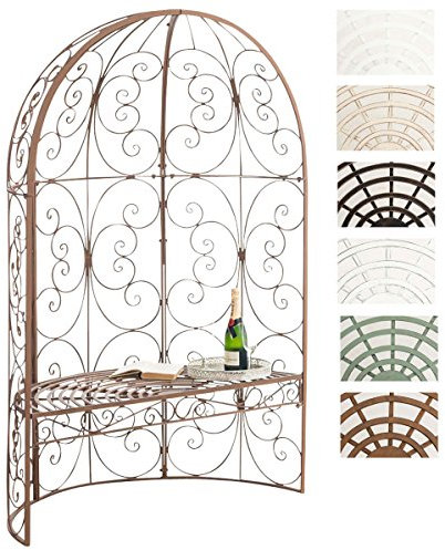CLP Padiglione Giardino Con Panca Rosie I Gazebo Padiglione In Ferro I Pergola A Semiluna Portata Max 200 KG, Colore:antico marrone