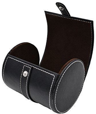 SANQIANWAN Leder-Krawatte Aufbewahrungsbox Zylinder schwarz Form Krawatte Case, schwarz, große weiße Linie, modern, schwarz, große weiße Linie, modern, Schwarz, Grosse Ligne Blanche, Modern