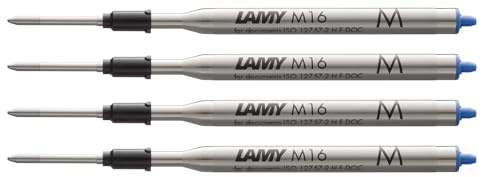 LAMY M16 4er Set Kugelschreiber-Großraummine aus Metall - Original Ersatzmine für alle Lamy Kugelschreiber Modelle - dokumentenecht - Strichbreite Mittel in Tintenfarbe blau
