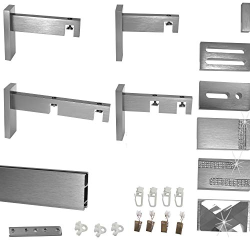 Innenlauf Gardinenstange eckig Edelstahl Look kantiges Design Erstellen BASIT®, Modell:H95 2-lauf Träger kurz