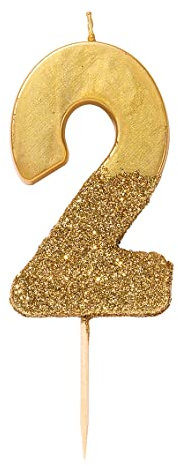 Talking Tables Gold Nummer 2 Geburtstagskerze mit Glitzer – Tortendekoration für Kinder, Erwachsene, 21. Geburtstagsfeier, Jubiläum, Meilensteinzeitalter