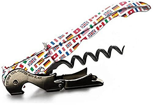 PULLTAP'S GENUINE Countries 900 - Sacacorchos de camarero profesional con diseño de banderas - Fabricado en España - Incluye doble palanca articulada, navaja cortacápsulas tipo cúter y abrebotellas