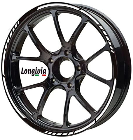 LONGIVIA ® Liseret de Jante Moto Blanc Réfléchissantes Stickers Jante Scooter Mobylette Autocollant Kit complet pour Costumisation Deco Moto Vélo Voiture Roue de 15 à 19 pouces