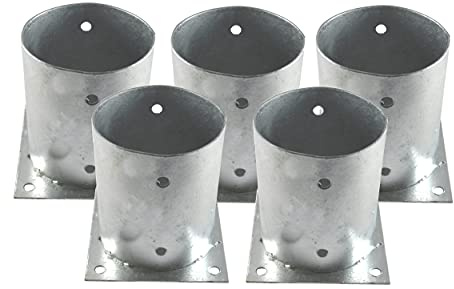 5x Pfostenträger Bodenhülse verzinkt 150 mm, Aufschraubhülse für Holzpfosten Ø100 mm, Pfostenschuh mit Bodenplatte 150x150 mm, Zaunpfostenhalter für Carport, Pergola, Pavillon, Gartenhaus
