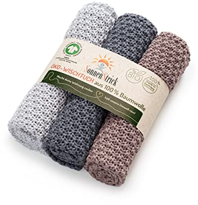 3er Set Nachhaltige Putzlappen Wischtücher Staubtücher aus 100% Bio Baumwolle kba gestrickt made in Germany (silber grau taupe, 25 x 25 cm)