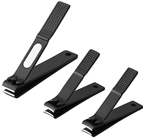 Lot de 3 coupe-ongles ultra tranchants et robustes en acier inoxydable noir (droits et courbés)