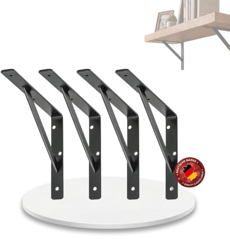 siwitec Regalhalterung Stegkonsole 150kg Traglast schwarz 300x200x30mm 4er | abgerundete Ecken für saubere Kantenabschlüsse, ideal für Wohnbereich, Keller, Werkstatt oder Garage