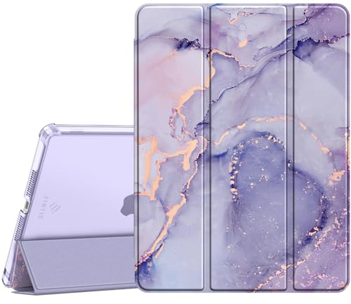 Fintie Hülle für iPad 9./8./7. Generation 10.2 Zoll (Modell 2021/2020/2019) | ultradünne leichte Schutzhülle mit Stifthalter, transparenter Rückseite Case Cover, Auto Schlaf/Wach Funktion, Marmor Lila