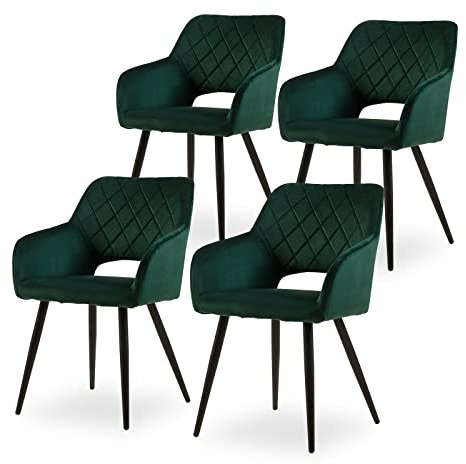 CLIPOP Esszimmerstühle 4er Set, Polsterstühle mit Armlehnen, Metallbeine, Samtbezug, Samt Grün, bis 150 kg belastbar, für Arbeitszimmer, Wohnzimmer, Schlafzimmer (4er, Samt Grün)