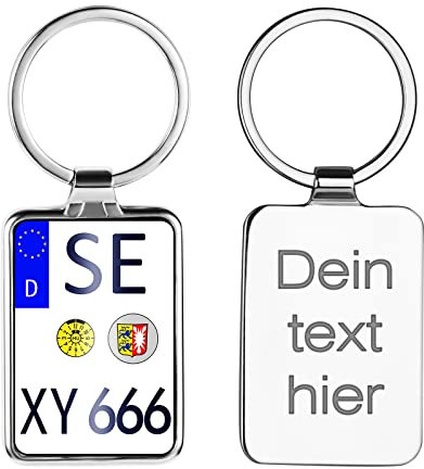OXYEFEI Personalisierter Kennzeichen Schlüsselanhänger, Auto Nummernschild Beidseitig Bedruckt Anhänger mit Name KFZ Geschenk für Führerschein Männer